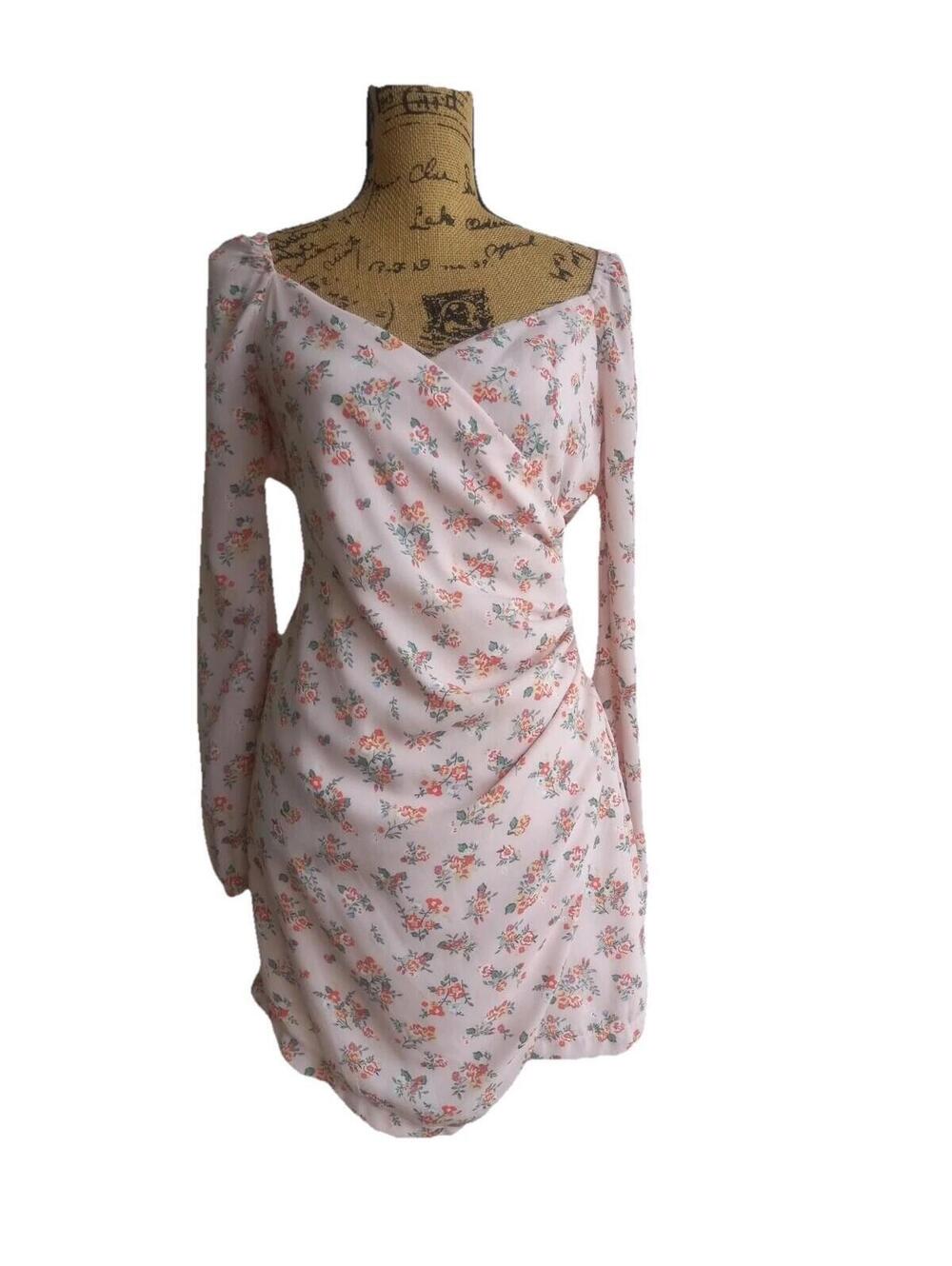 Altar d State Mini Floral Pink Small Dress Long sleeves